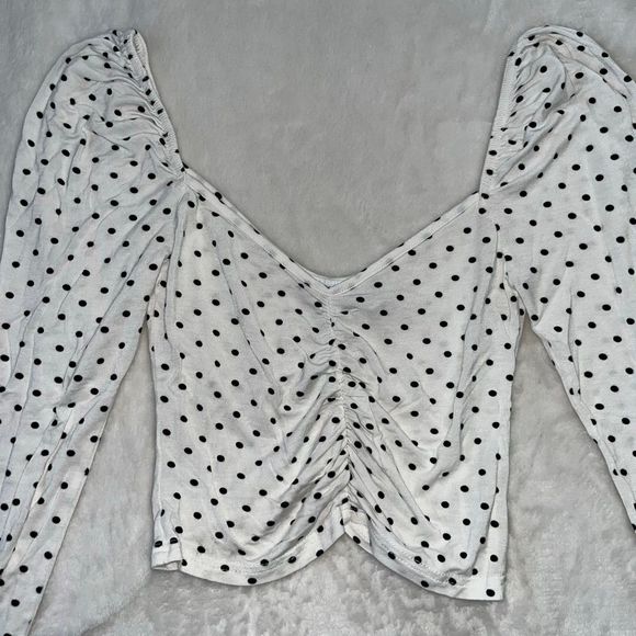 Asos white and black polka dot croptop long sleeve - Picture 3 of 6
